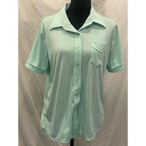 Vintage woman’s button up blouse Woolworth teal size 44